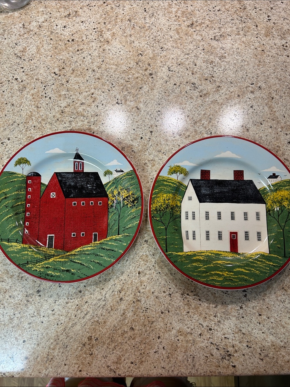 Country Farmhouse Decorative Plate Set - Red & White